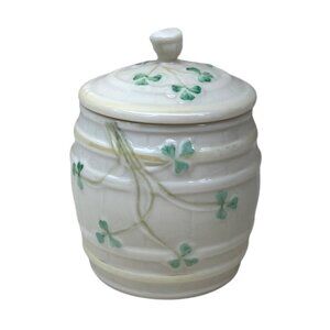 Belleek Ireland Shamrock Barrel Marmalade Jar Bowl with Lid 6th Mark 1975 - 1980
